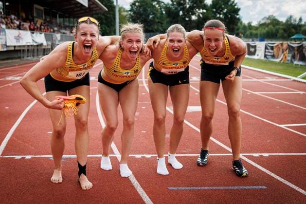 Bilder des Jahres 2024, Sport 07 Juli Sport Themen der Woche KW 29 Thorpe Cup; Wetzlar, 21.07.2024 Die siegreichen Siebenkampf-Frauen, v.l. Jenna Fee Feyerabend (GER), Serina Riedel (GER), Marie Dehning (GER), Lucie Kienast (GER); Thorpe Cup am 21.07.2024 im Stadion Wetzlar (Hessen). Copyright: xBEAUTIFULxSPORTS AxelxKohringx