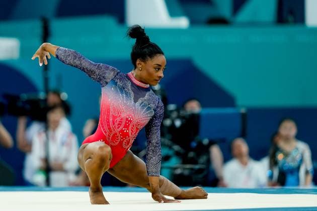 PARIS, FRANCE - AUGUST 5: Simone Biles of United States during the Women s Floor Exercise Final on day ten of the Olympic Games, Olympische Spiele, Olympia, OS Paris 2024 at Bercy Arena on August 5, 2024 in Paris, France. Paris Bercy Arena France Copyright: xJustPictures.ch DanielaxPorcellix jp-en-EuSpIm-20240805-_DP15030