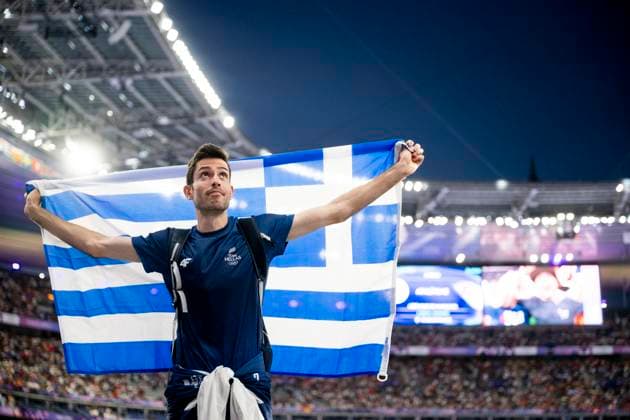 240806 Miltiadis Tentoglou of Greece celebrates after men™s long jump final during day 11 of the Paris 2024 Olympic Games, Olympische Spiele, Olympia, OS on August 6, 2024 in Paris. Photo: Jon Olav Nesvold BILDBYRAN COP 217 JM0598 bbeng friidrott athletics friidrett olympic games olympics os ol olympiska spel olympiske leker paris 2024 paris-os paris-ol jubel Copyright: JONxOLAVxNESVOLD BB240806JE096
