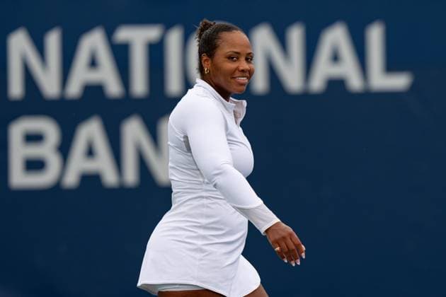 TORONTO, ON - AUGUST 08: Taylor Townsend of the United States reacts during her second round match of the National Bank Open, part of the WTA, Tennis Damen Tour, at Sobeys Stadium on August 8, 2024 in Toronto, Canada. (Photo by Julian Avram Icon Sportswire) TENNIS: AUG 08 National Bank Open EDITORIAL USE ONLY Icon2408080169