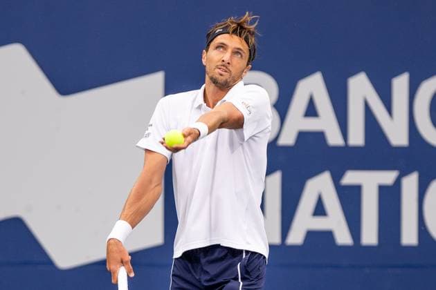 August 8, 2024, Montreal, Quebec, Canada: ARTHUR RINDERKNECH from France serving in first set against Flavio Cobolli from Italia in second round of Canadian Open at IGA Stadium in Montreal, Quebec, Canada Montreal Canada - ZUMAl189 20240808_zsp_l189_084 Copyright: xYannickxLegarex