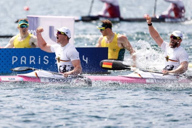 Bilder des Jahres 2024, Sport 08 August Sport Themen der Woche KW32 SCHOPF Jacob mit LEMKE Max Team GER 1.Platz 2er Kanu Finale der Frauen WK 2 Paris Olympische Spiele 2024 09.08.2024 Vaires sur Marne Copyright: xLacixPerenyix