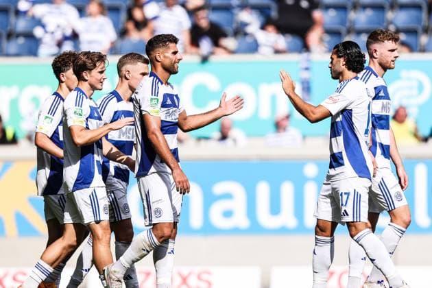 Fussball, FVN Niederrheinpokal Saison 2024 2025 2. Runde MSV Duisburg - Sportfreunde Hamborn 07 07.09.2024, schauinsland-reisen-arena Torjubel MSV Duisburg nach dem Tor zum 4-0 die Spieler freuen sich Duisburg schauinsland-reisen-arena Nordrhein-Westfahlen Deutschland