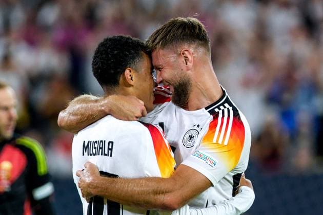 Bilder des Jahres 2024, Sport 09 September Sport Themen der Woche KW36 Sport Bilder des Tages Niclas Fuellkrug (Deutschland, 09) und Jamal Musiala (Deutschland, 10) bejubeln das Tor zum 1:0, GER, Deutschland gegen Ungarn, Fussball, UEFA Nations League, Liga A, Gruppe 3, 1. Spieltag, 07.09.2024. GER, Deutschland gegen Ungarn, Fussball, UEFA Nations League, Liga A, Gruppe 3, 1. Spieltag, 07.09.2024. Düsseldorf Copyright: xEibner-Pressefoto FlorianxWieganx EP_FWD