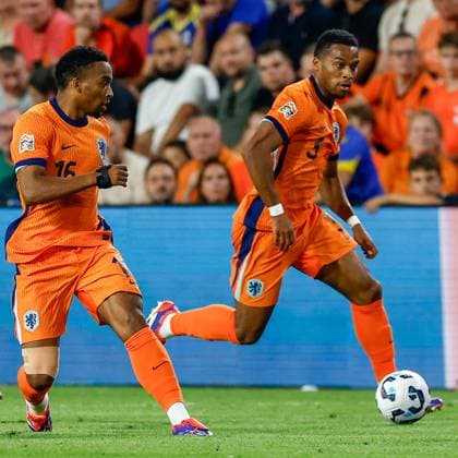 EINDHOVEN, 07-09-2024 , Philips Stadium, Nations League game between Netherlands - Bosnia and Herzegovina . Netherlands player Jurrien Timber and Netherlands player Quinten Timber Netherlands - Bosnia and Herzegovina  x26234079x Copyright: