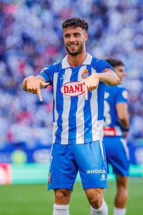 September 14, 2024, Cornella, Barcelona, SPAIN: Javi Puado of RCD Espanyol celebrates a goal during the Spanish league, La Liga EA Sports, football match played between RCD Espanyol and Deportivo Alaves at RCDE Stadium on September 14, 2024 in Barcelona, Spain. Cornella SPAIN - ZUMAa181 20240914_zaa_a181_012 Copyright: xJavierxBorregox