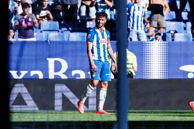 September 14, 2024, Cornella, Barcelona, SPAIN: Javi Puado of RCD Espanyol celebrates a goal during the Spanish league, La Liga EA Sports, football match played between RCD Espanyol and Deportivo Alaves at RCDE Stadium on September 14, 2024 in Barcelona, Spain. Cornella SPAIN - ZUMAa181 20240914_zaa_a181_029 Copyright: xJavierxBorregox