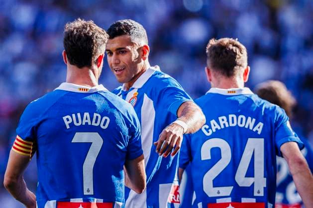 September 14, 2024, Cornella, Barcelona, SPAIN: Javi Puado of RCD Espanyol celebrates a goal during the Spanish league, La Liga EA Sports, football match played between RCD Espanyol and Deportivo Alaves at RCDE Stadium on September 14, 2024 in Barcelona, Spain. Cornella SPAIN - ZUMAa181 20240914_zaa_a181_027 Copyright: xJavierxBorregox