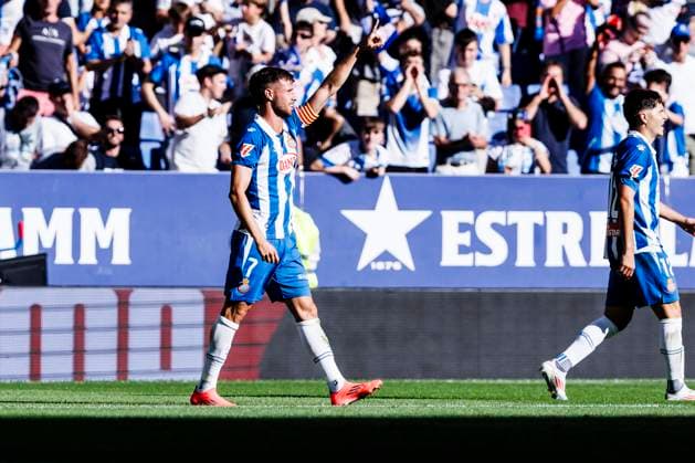 September 14, 2024, Cornella, Barcelona, SPAIN: Javi Puado of RCD Espanyol celebrates a goal during the Spanish league, La Liga EA Sports, football match played between RCD Espanyol and Deportivo Alaves at RCDE Stadium on September 14, 2024 in Barcelona, Spain. Cornella SPAIN - ZUMAa181 20240914_zaa_a181_030 Copyright: xJavierxBorregox