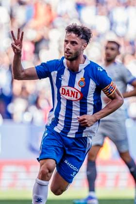 September 14, 2024, Cornella, Barcelona, SPAIN: Javi Puado of RCD Espanyol celebrates a goal during the Spanish league, La Liga EA Sports, football match played between RCD Espanyol and Deportivo Alaves at RCDE Stadium on September 14, 2024 in Barcelona, Spain. Cornella SPAIN - ZUMAa181 20240914_zaa_a181_032 Copyright: xJavierxBorregox
