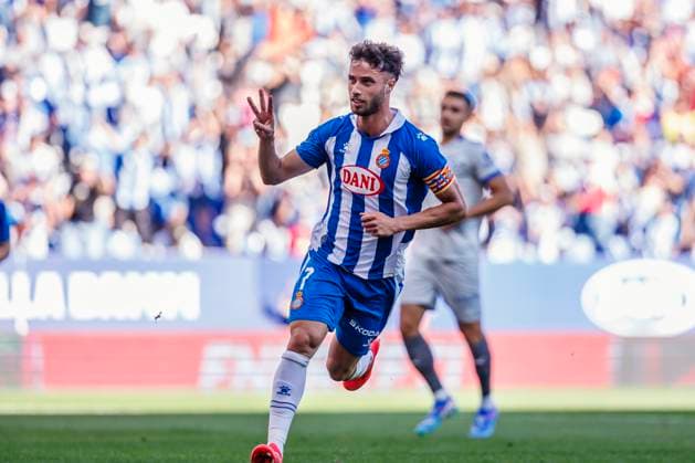 September 14, 2024, Cornella, Barcelona, SPAIN: Javi Puado of RCD Espanyol celebrates a goal during the Spanish league, La Liga EA Sports, football match played between RCD Espanyol and Deportivo Alaves at RCDE Stadium on September 14, 2024 in Barcelona, Spain. Cornella SPAIN - ZUMAa181 20240914_zaa_a181_026 Copyright: xJavierxBorregox