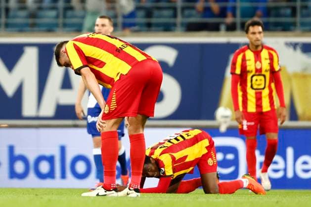 KAA Gent v KV Mechelen - Jupiler Pro League GENT, BELGIUM - SEPTEMBER 15 : players of Mechelen looks dejected on the final whistle after the defeat during the Jupiler Pro League match between KAA Gent and KV Mechelen on September 15, 2024 in Gent, Belgium, 15 09 2024 Gent Belgium  Copyright: xJanxDexMeuleneirx