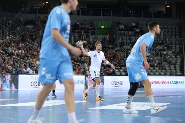 HC Zagreb v Aalborg Handbold - EHF Champions League ZAGREB, CROATIA - SEPTEMBER 18: Ihar Bialiauski of HC Zagreb in action during EHF Champions League Group Phase match between HC Zagreb and Aalborg Handbold at Arena Zagreb on September 18, 2024 in Zagreb, Croatia.  SanjinxStrukic PIXSELL