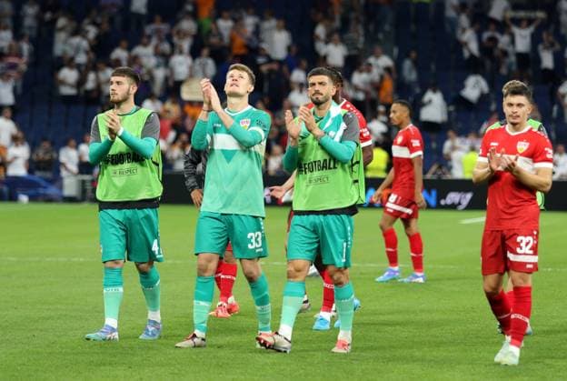 17.09.24 Real Madrid - VfB Stuttgart Spanien, Madrid, 17.09.2024, Fussball, UEFA Champions League, Real Madrid - VfB Stuttgart: v.l. Dennis Seimen, Alexander Nübel, Fabian Bredlow (alle VfB Stuttgart).