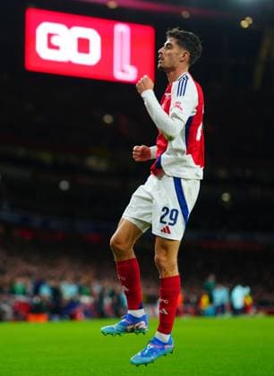 Kai Havertz of Arsenal celebrates scoring the opening goal Arsenal v Paris Saint-Germain, UEFA Champions League, Group Stage, Football, Emirates Stadium, London, UK, 01 Oct 2024 EDITORIAL USE ONLY No use with unauthorised audio, video, data, fixture lists, club league logos or live services. Online in-match use limited to 120 images, no video emulation. No use in betting, games or single club league player publications. Copyright: xJavierxGarcia Shutterstockx 14750159bd