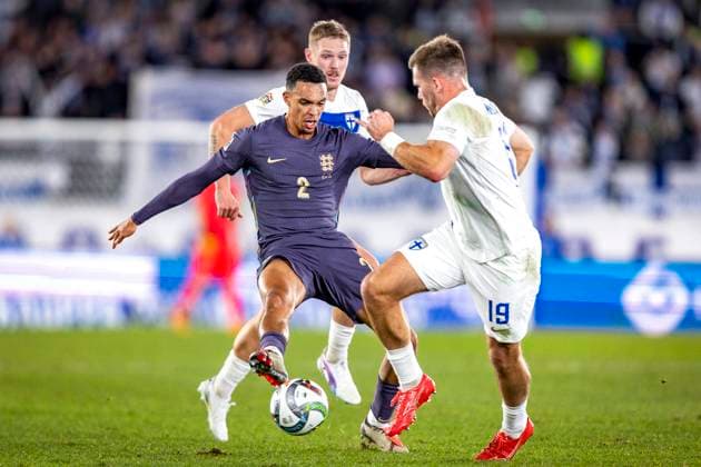 Trent Alexander-Arnold. Of England and Benjamin Källman of Finland during the UEFA Nations League Group B2 match between Finland and England at the Helsinki Olympic Stadium 13. October 2024 in Helsinki, Finland. (Mauri Forsblom Newspix24)  Copyright: xKallexParkkinenx NP24_02812393