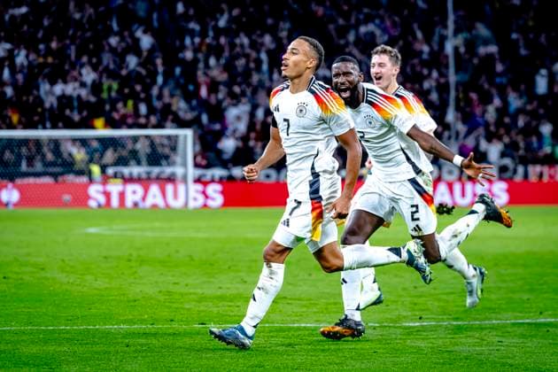 Bilder des Jahres 2024, Sport 10 Oktober Sport Themen der Woche KW42 Sport Bilder des Tages Germany midfielder Jamie Leweling scores the 1-0, and celebrating the goal during the match Germany - Netherlands at the Allianz Arena for the UEFA Nations League, League phase, Matchday 4 season 2024-2025 in MUNICH, Germany on 14 oktober 2024, (photo by Marcel van Dorst EYE4images DeFodi Images) not used in POL SRB CRO FRA GBR NED ITA USA Defodi-746_195281