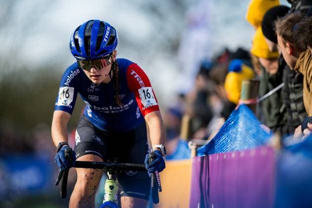 Belgian Fleur Moors pictured in action during the women elite race of the Flandriencross cyclocross cycling event, stage 3 8 in the X20 Badkamers Trofee competition, Sunday 17 November 2024 in Hamme. JASPERxJACOBS  x105623289x