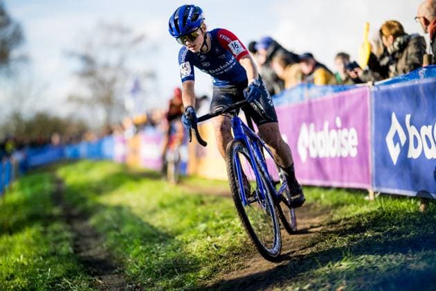 Belgian Fleur Moors pictured in action during the women elite race of the Flandriencross cyclocross cycling event, stage 3 8 in the X20 Badkamers Trofee competition, Sunday 17 November 2024 in Hamme. JASPERxJACOBS  x105623379x