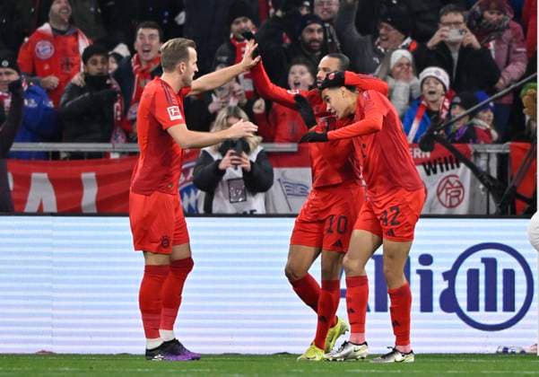 TOR zum 1:0 Jamal Musiala FC Bayern Muenchen FCB (42) Torjubel Harry Kane FC Bayern Muenchen FCB (09) Leroy Sane FC Bayern Muenchen FCB (10) FC Bayern Muenchen FCB vs RB Leipzig RBL 20.12.2024 DFL REGULATIONS PROHIBIT ANY USE OF PHOTOGRAPHS AS IMAGE SEQUENCES AND OR QUASI-VIDEO FC Bayern Muenchen FCB vs RB Leipzig RBL