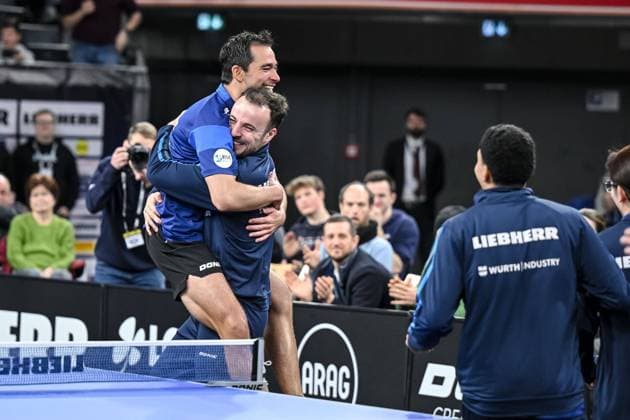 Bilder des Jahres 2025, Sport 01 Januar Sport Themen der Woche KW01 Sport Bilder des Tages Neu Ulm, Deutschland, 04.01.25: Hugo Calderano (TTF Liebherr Ochsenhausen) gestikuliert, gestik, jubelt nach dme Pokal Sieg waehrend des Liebherr Pokal-Final Four 2025 Final Spiels zwischen 1. FC Saarbrücken TT vs TTF Liebher Ochsenhausen in der ratiopharm Arena am 04. Januar 2025 in Neu Ulm, Deutschland. (Foto von Harry Langer DeFodi Images) ratiopharm Arena, Germany, 04.01.25: Hugo Calderano (TTF Liebherr Ochsenhausen) gestures during the Liebherr Pokal-Final Four 2025 Final match between 1. FC Saarbrücken TT vs TTF Liebher Ochsenhausen at Neu Ulm on January 4, 2025 in ratiopharm Arena, Germany. (Photo by Harry Langer DeFodi Images) Defodi-541_TTPOKA20250104_210