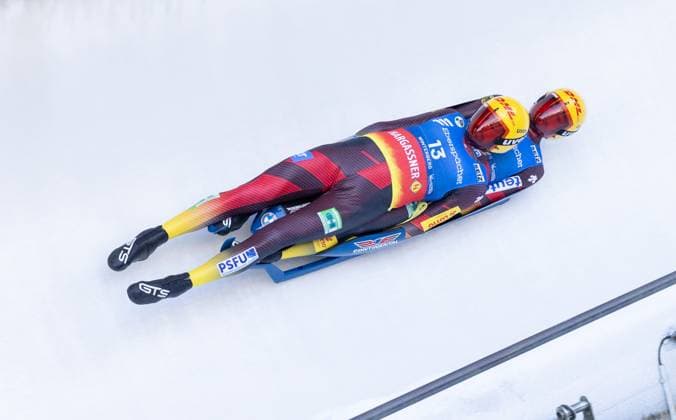 Bilder des Jahres 2025, Sport 01 Januar Sport Themen der Woche KW03 Sport Bilder des Tages photographer: FIL Michael Kristen 18.01.2025 6. FIL Eberspächer Luge World Cup and 56. European Championships, VELTINS Ice Arena Winterberg, Nordrhein-Westfalen (GER), WC Germany, Men™s Doubles, picture: Toni Eggert, Florian Müller (GER)
