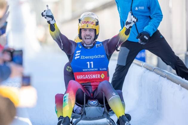 Bilder des Jahres 2025, Sport 01 Januar Sport Themen der Woche KW03 Sport Bilder des Tages photographer: FIL Michael Kristen 18.01.2025 6. FIL Eberspächer Luge World Cup and 56. European Championships, VELTINS Ice Arena Winterberg, Nordrhein-Westfalen (GER), WC Germany, Men™s Doubles, picture: Tobias Wendl, Tobias Arlt (GER)
