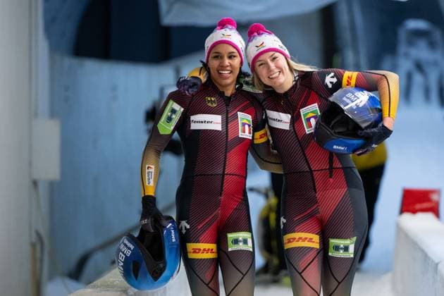 Bilder des Jahres 2025, Sport 01 Januar Sport Themen der Woche KW03 Sport Bilder des Tages Laura Nolte, Deborah Levi (Deutschland) jubeln im Ziel ueber den Sieg, AUT, IBSF Bob Weltcup Innsbruck - Igls, Rennen Zweierbob Frauen, Saison 2024 2025, 19.01.2025 AUT, IBSF Bob Weltcup Innsbruck - Igls, Rennen Zweierbob Frauen, Saison 2024 2025, 19.01.2025 Innsbruck Copyright: xEibner-Pressefoto Memmlerx EP_MMR