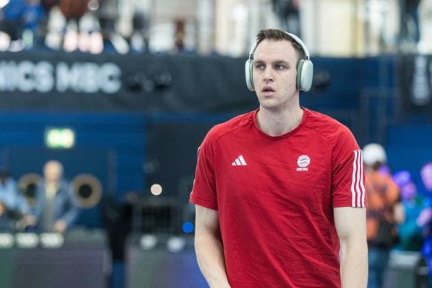 easyCredit Basketball Bundesliga, BBL, VIMODROM TOP FOUR 2025, Herren. 14.02.2025, FC Bayern München Basketball - Syntainics MBC, Halbfinale 1. Johannes Voigtmann (FC Bayern München Basketball, No 7) Copyright. Alexander Trienitz.