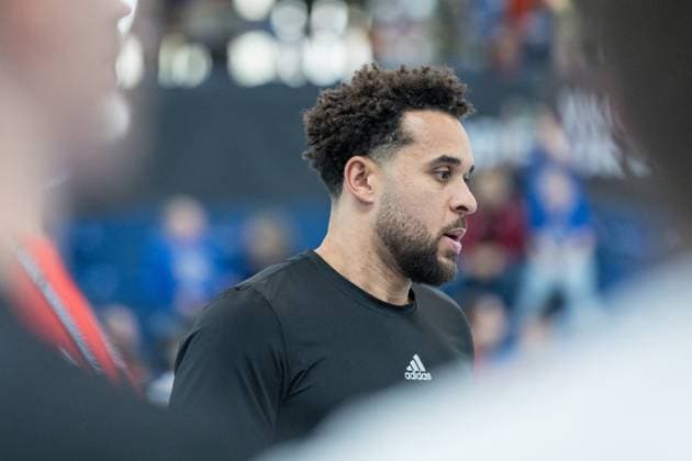 easyCredit Basketball Bundesliga, BBL, VIMODROM TOP FOUR 2025, Herren. 14.02.2025, FC Bayern München Basketball - Syntainics MBC, Halbfinale 1. Elias Harris (FC Bayern München Basketball, No 20) Copyright. Alexander Trienitz.