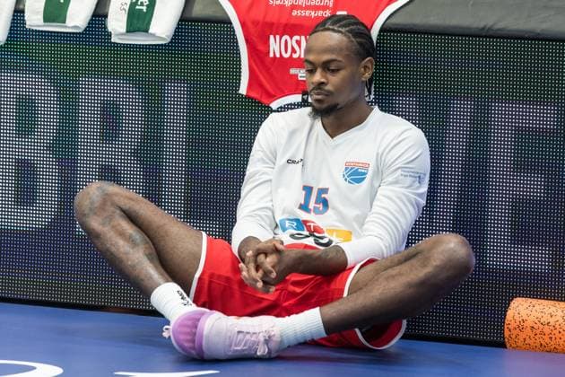 easyCredit Basketball Bundesliga, BBL, VIMODROM TOP FOUR 2025, Herren. 14.02.2025, FC Bayern München Basketball - Syntainics MBC, Halbfinale 1. Ty Brewer (Syntainics MBC, No 15) Copyright. Alexander Trienitz.