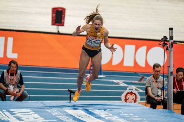 Christina HONSEL (TV Wattenscheid 01, Hochsprung Frauen, High Jump Women), NED, Leichtathletik, Athletics, European Athletics Indoor Championships 2025, Leichtathletik Hallen-Europameisterschaften Apeldoorn 2025, 07.03.2025, NED, Leichtathletik, Athletics, European Athletics Indoor Championships 2025, Leichtathletik Hallen-Europameisterschaften Apeldoorn 2025, 07.03.2025 Apeldoorn Copyright: xStefanxMayerx EP_SMR