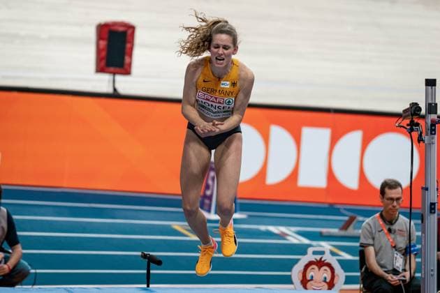 Christina HONSEL (TV Wattenscheid 01, Hochsprung Frauen, High Jump Women), NED, Leichtathletik, Athletics, European Athletics Indoor Championships 2025, Leichtathletik Hallen-Europameisterschaften Apeldoorn 2025, 07.03.2025, NED, Leichtathletik, Athletics, European Athletics Indoor Championships 2025, Leichtathletik Hallen-Europameisterschaften Apeldoorn 2025, 07.03.2025 Apeldoorn Copyright: xStefanxMayerx EP_SMR