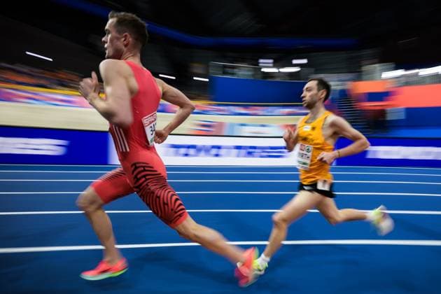 250308 Filip Mangen Ingebrigtsen of Norway and Maximilian Thorwirth of Germany compete in men™s 3000 meters qualification during day 3 of the 2025 European Athletics Indoor Championships on March 8, 2025 in Apeldoorn. Photo: Joel Marklund BILDBYRAN kod JM JM0656 bbeng friidrott athletics friidrett inomhus-em 2025 em 2025 european athletics indoor championships em innendors innendors-em kval Norge Norway Copyright: JOELxMARKLUND BB250308JM128