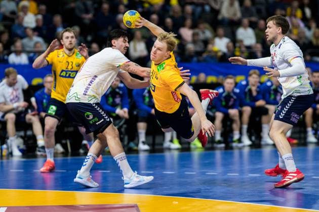 Bilder des Jahres 2025, Sport 03 März Sport Themen der Woche KW11 Sport Bilder des Tages 250312 Eric Johansson of Sweden during the EHF Euro Cup handball match between Sweden and Norway on March 12, 2025 in Stockholm. Photo: Joel Marklund BILDBYRAN kod JM EW0505 handball handboll handball ehf euro cup sweden norge norway bbeng sverige Copyright: JOELxMARKLUND BB250312JM025