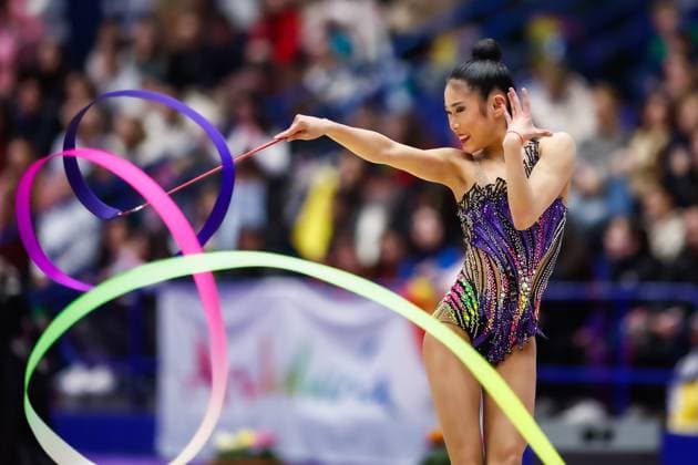 Bilder des Jahres 2025, Sport 03 März Sport Themen der Woche KW12 Sport Bilder des Tages Grand Prix Marbella 2025; 23.03.2025 Megan Chu (USA) at apparatus finals; Grand Prix Marbella 2025 at 23.03.2025 in the Palacio de los Deportes Elena Benitez in Marbella Spain. Photo: Ulrich Fassbender Copyright: xBEAUTIFULxSPORTS U.xFassbenderx