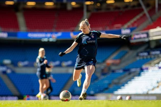 250407 Frida Maanum of the Norwegian women s national football team during a training session on April 7, 2025 in Oslo. Photo: Vegard Grott BILDBYRAN kod VG VG0746 bbeng fotboll football soccer fotball norge norway women dam nations league träning practice training trening Copyright: VEGARDxGRoTT BB250407VG001