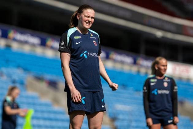 250407 Signe Gaupset of the Norwegian women s national football team during a training session on April 7, 2025 in Oslo. Photo: Vegard Grott BILDBYRAN kod VG VG0746 bbeng fotboll football soccer fotball norge norway women dam nations league träning practice training trening Copyright: VEGARDxGRoTT BB250407VG069