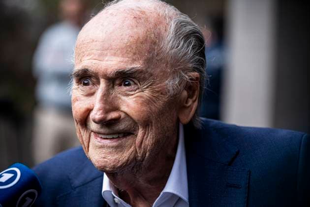 Former FIFA president Sepp Blatter reacts when leaving the courthouse after the verdict of an appeal by Swiss Attorney General s office against former UEFA and FIFA presidents over a suspected fraudulent payment, in Muttenz, Basel, on March 25, 2025. Muttenz Muttenz Court Basel Switzerland