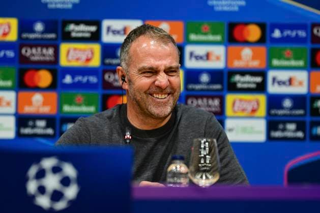 Pressekonferenz mit Chef-Trainer Hans-Dieter Hansi Flick FC Barcelona, Barca nach dem Spiel, FC Barcelona vs. Borussia Dortmund, Fussball, Champions League, Viertelfinale, 09.04.2025 Barcelona Katalonien Spanien