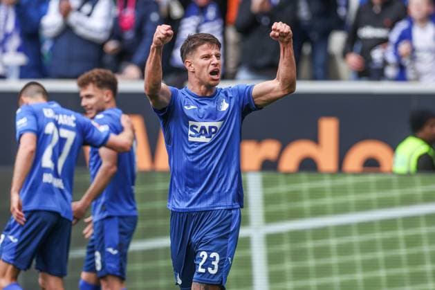 Bilder des Jahres 2025, Sport 04 April Sport Themen der Woche KW17 Sport Bilder des Tages 26.04.2025, Fussball, Saison 2024 2025, 1. Bundesliga, 31. Spieltag, TSG 1899 Hoffenheim - Borussia Dortmund, Adam Hlozek (TSG Hoffenheim) jubelt nach seinem Tor zum 1 zu 1. Hoffenheim PreZero Arena BW Deutschland xRHR-FOTO TRx Copyright: TimxRehbein RHR-FOTOx RHR-FOTO TR