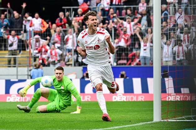 Bilder des Jahres 2025, Sport 05 Mai Sport Themen der Woche KW20 Sport Bilder des Tages Torjubel zum 2:0 durch Luca Waldschmidt (Koeln 9) , 1. FC Koeln vs. 1.FC Kaiserslautern, 2. Bundesliga, 34. Spieltag, 18.05.2025 DFB regulations prohibit any use of photographs as image sequences and or quasi-video Koeln Nordrhein-Westfalen Deutschland
