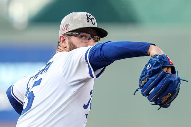 May 17, 2025: Kansas City Royals starting pitcher Noah Cameron (65) warms up before the first inning against the St. Louis Cardinals at Kauffman Stadium in Kansas City, MO. CSM Kansas City United States of America - ZUMAc04_ 20250517_zma_c04_408 Copyright: xDavidxSmithx