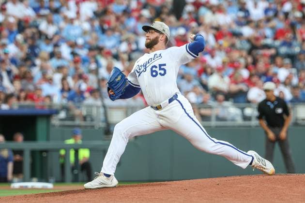 May 17, 2025: Kansas City Royals starting pitcher Noah Cameron (65) pitches against the St. Louis Cardinals at Kauffman Stadium in Kansas City, MO. CSM Kansas City United States of America - ZUMAc04_ 20250517_zma_c04_413 Copyright: xDavidxSmithx