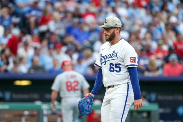May 17, 2025: Kansas City Royals starting pitcher Noah Cameron (65) is seen during a game against the St. Louis Cardinals at Kauffman Stadium in Kansas City, MO. CSM Kansas City United States of America - ZUMAc04_ 20250517_zma_c04_449 Copyright: xDavidxSmithx