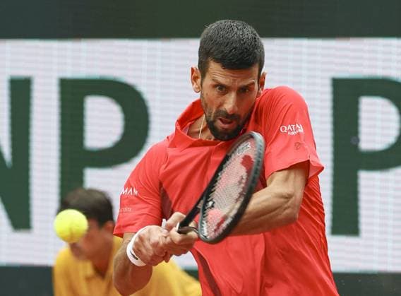 Tennis: French Open Novak Djokovic of Serbia plays against Corentin Moutet of France in the men s singles second round at the French Open tennis tournament in Paris on May 29, 2025.  A14AA0004608765P