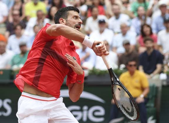 Tennis: French Open Novak Djokovic of Serbia plays against Corentin Moutet of France in the men s singles second round at the French Open tennis tournament in Paris on May 29, 2025.  A14AA0004608766P