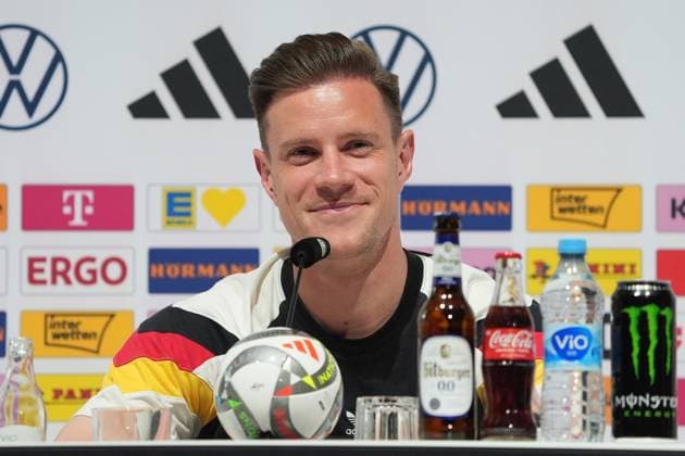 Sport Themen der Woche KW22 Sport Bilder des Tages Torwart Marc-Andre ter Stegen (Deutschland, Germany, 1) in der Pressekonferenz - Herzo Base 01.06.2025: Deutsche Nationalmannschaft Nations League Finalrunde,Vorbereitung, Home Ground, HerzoBase, World of Adidas, Herzogenaurach