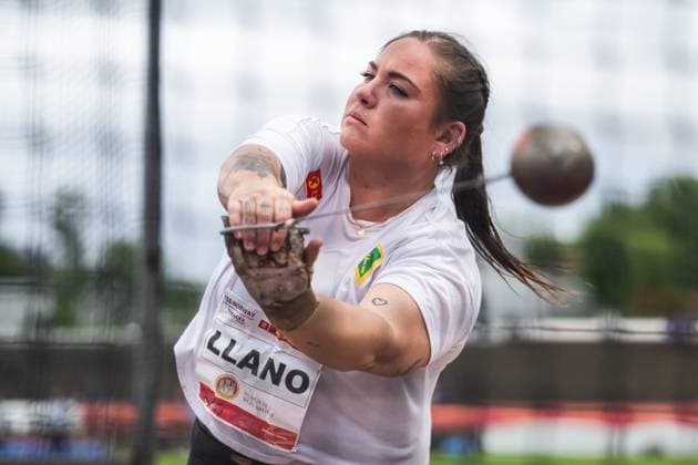 250603 Beatrice Llano of Norway competes in women s hammer throw during the athletics competition Trond Mohn Games on June 3, 2025 in Bergen. Photo: Carl Sandin BILDBYRAN kod CS CS0716 friidrott athletics friidrett trond mohn games bbeng dam norge norway Copyright: CARLxSANDIN BB250603CS035