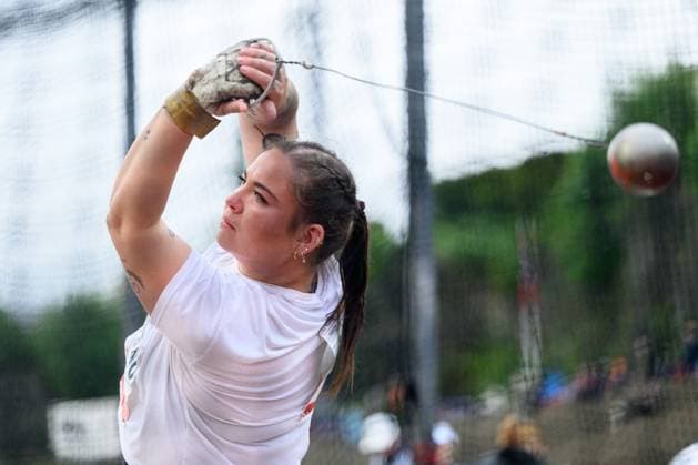 250603 Beatrice Llano of Norway competes in Women s hammer throw during the athletics competition Trond Mohn Games on June 3, 2025 in Bergen. Photo: Carl Sandin BILDBYRAN kod CS CS0716 friidrott athletics friidrett trond mohn games bbeng . slägga norge Copyright: CARLxSANDIN BB250603CS097